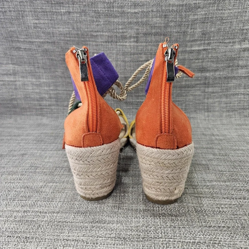Shein Faux Suede Sandals Espadrille Wedge Ankle Strap Colorblock Women US 9.5/41